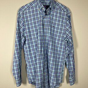Vineyard Vines Men's Plaid Navy & Blue Button-Up Whale Shirt Small Cotton!